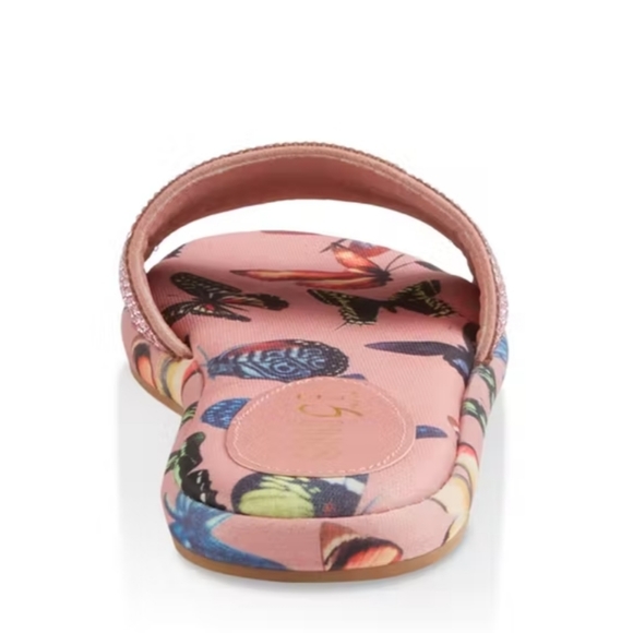 👣ROUGE! Mellow Rhinestone Band Printed Slide Sandals in Pink - Picture 3 of 10